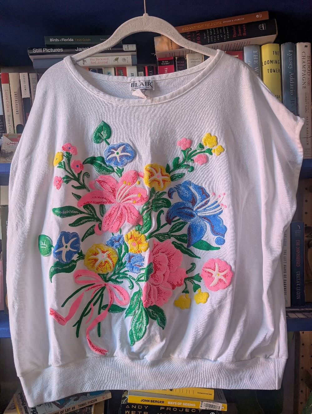 Vintage 90s White Boxy Muscle Tee Floral Bouquet Puffy Print